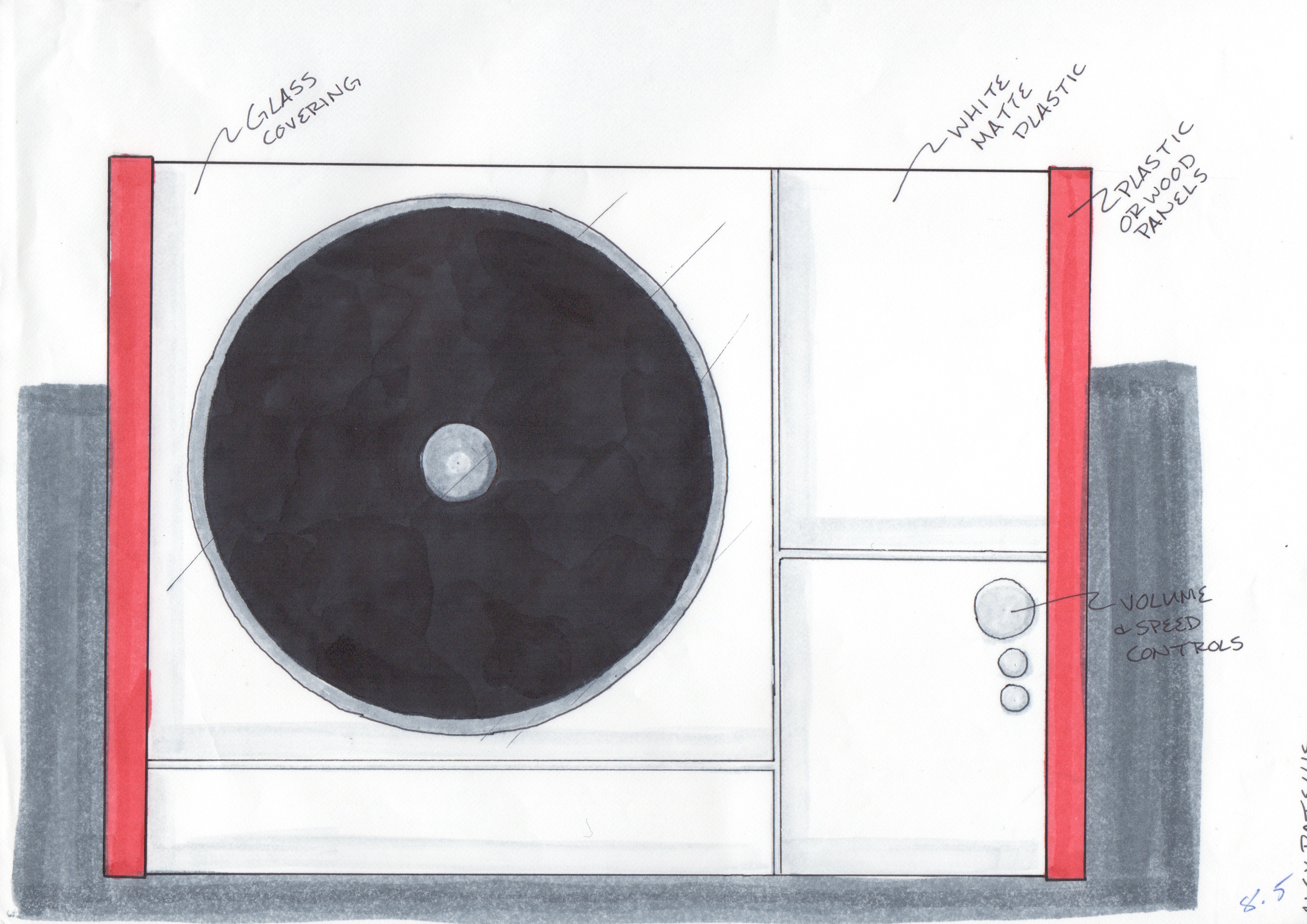 Record player sketch in marker